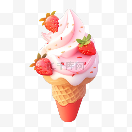 夏日冰激淋草莓冰激凌3d元素图片