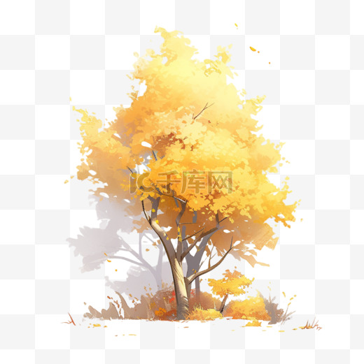 秋天植物黄色手绘卡通树木图片