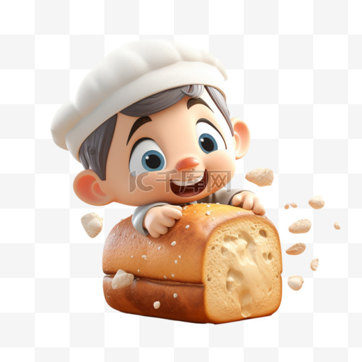 3D卡通手绘孩子厨师面包食物图片
