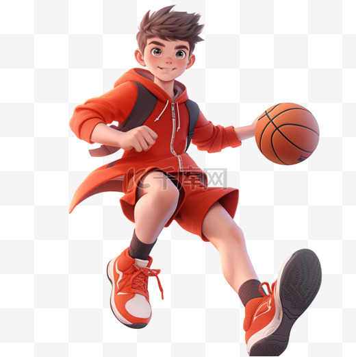3d打篮球的男孩卡通元素图片