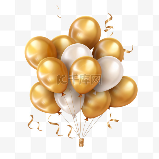 生日快乐背景设计，逼真的金色气球图片
