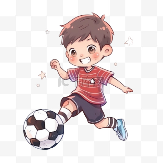 踢足球男孩卡通手绘元素图片