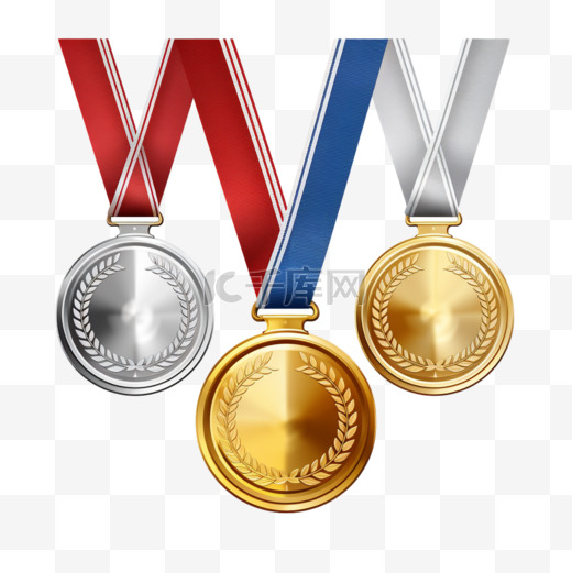 奖牌。金牌、银牌和铜牌是体育赛事获胜者的奖品。图片