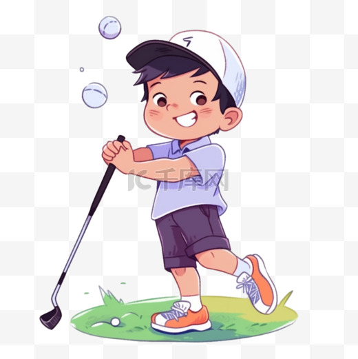 高尔夫手绘男孩卡通元素图片