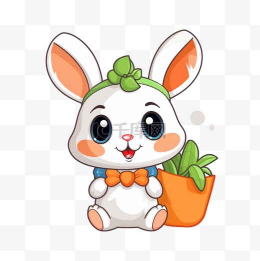 可爱的兔子和胡萝卜袋卡通向量图标插图。动物教育图标概念被孤立图片