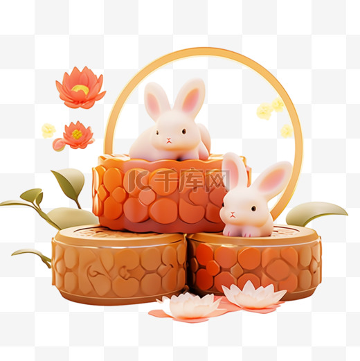 中秋元素月饼白兔卡通3d图片