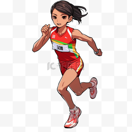 亚运会田径赛跑的女人卡通手绘元素图片