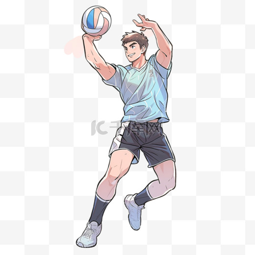 亚运会卡通打排球男人手绘元素图片