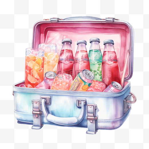 水彩便携饮料冷冻箱免扣元素图片