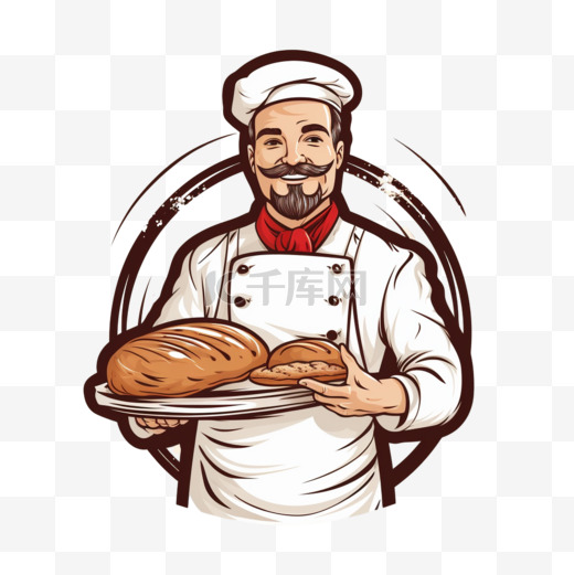 手绘厨师和面包店标志卡通艺术插图图片