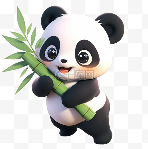 抱着竹子3d卡通元素可爱熊猫图片