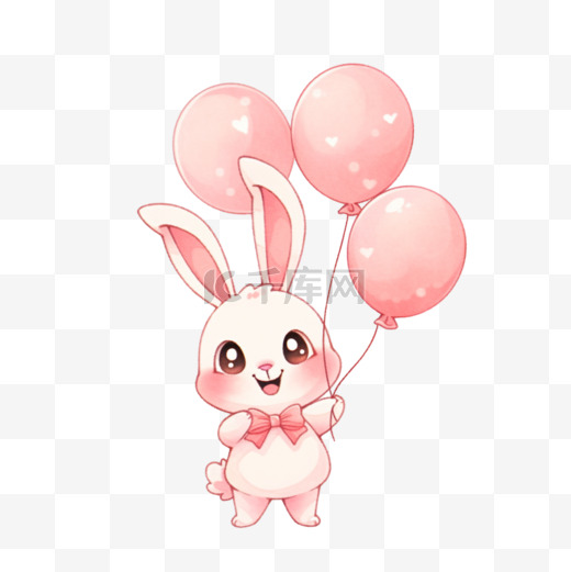 可爱卡通小兔气球手绘元素图片