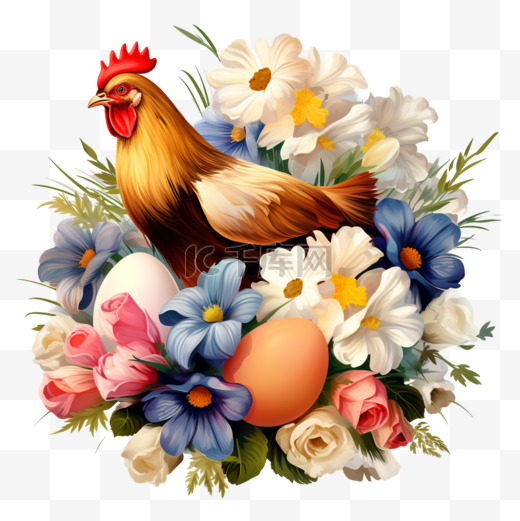 与鸡和花的复活节彩蛋图片