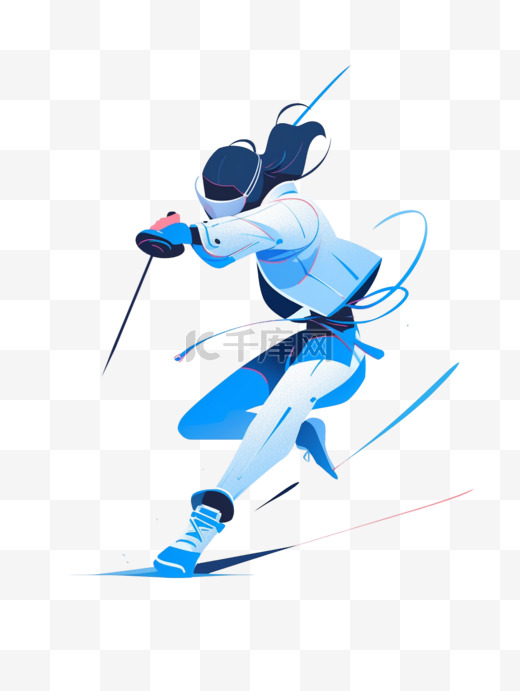 击剑蓝色扁平风格运动竞技人物元素图片