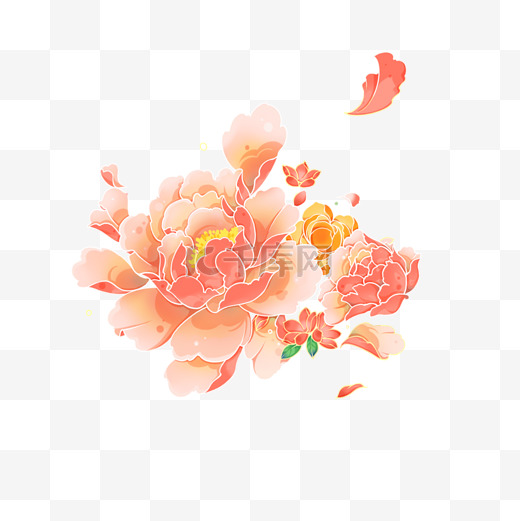 国潮节日牡丹鲜花装饰组合花朵花图片