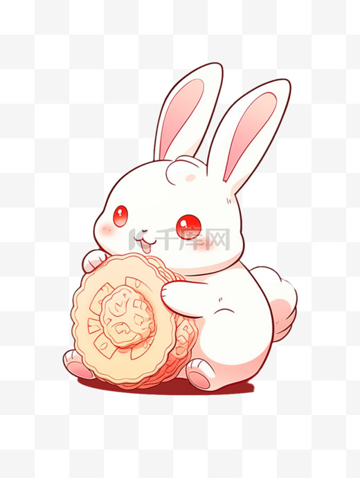 中秋节可爱的小白兔与月饼卡通图片