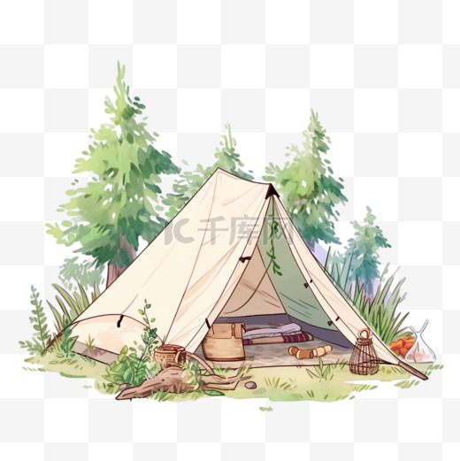 帐篷户外旅游卡通元素假期出游露营图片