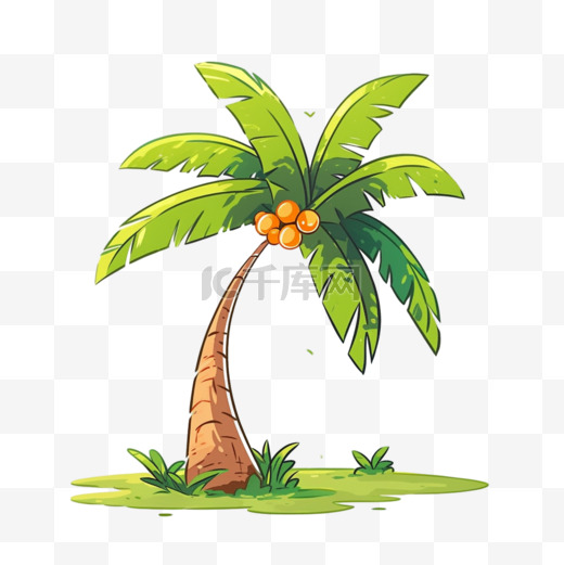 夏季海边沙滩椰子树手绘元素图片