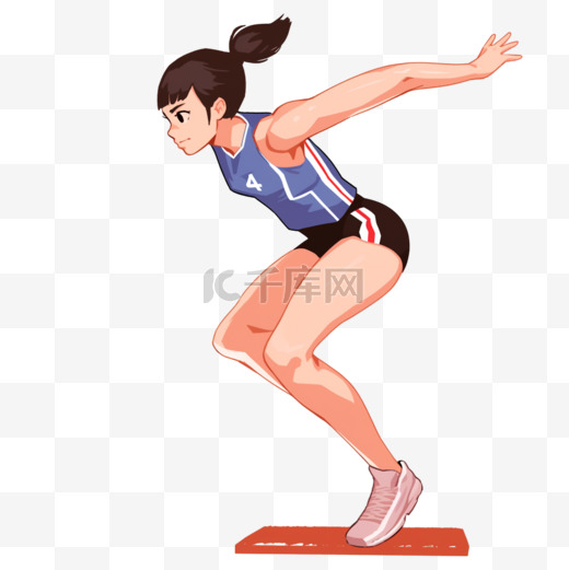 手绘卡通亚运会运动人物女生正在跳远图片