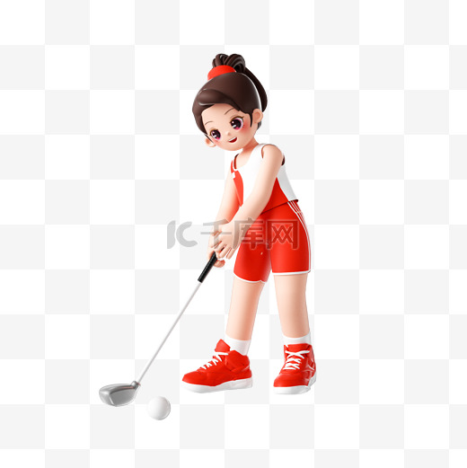 运动会3D立体女运动员人物打高尔夫图片