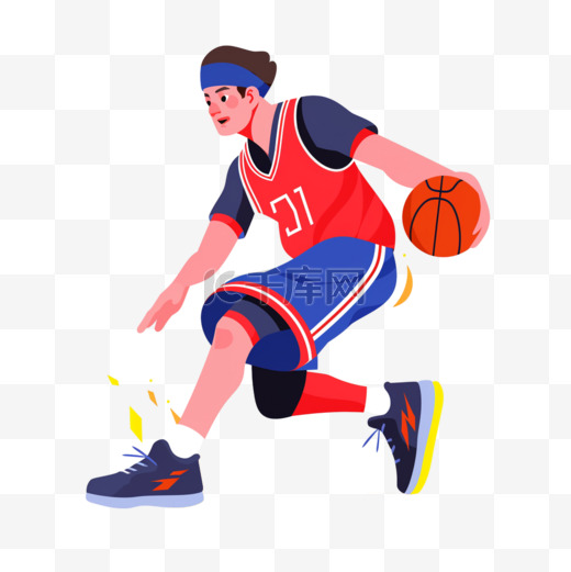 扁平卡通亚运会运动人物一红衣少年打篮球图片