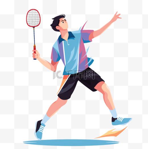 扁平卡通亚运会运动人物一位男子打羽毛球图片