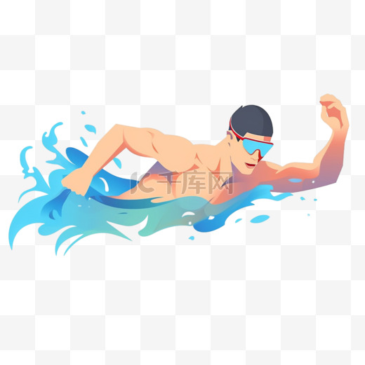 扁平卡通亚运会运动人物一个男子在游泳比赛图片