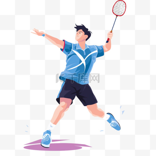 扁平卡通亚运会运动人物一男子打羽毛球图片