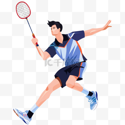 扁平卡通亚运会运动人物一个男生打羽毛球图片