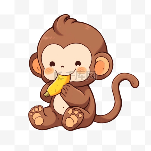 卡通元素手绘猴子吃香蕉图片