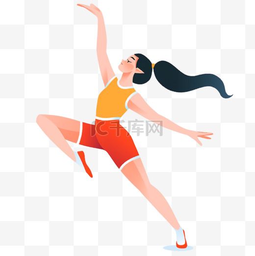 扁平卡通亚运会运动人物一女孩正在体操图片