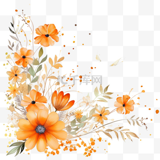 橙色水彩野花装饰2图片
