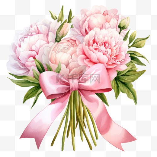 水彩粉色牡丹花鲜花花束免扣元素图片