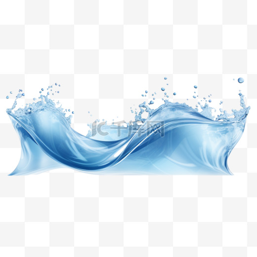 透明背景上带有气泡的逼真蓝色水波矢量插图图片