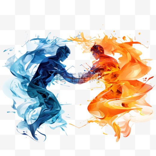 VS背景VS屏幕用于体育游戏比赛锦标赛武术格斗蓝色和橙色的火焰与火花抽象的魔火与发光的尘埃矢量插图图片