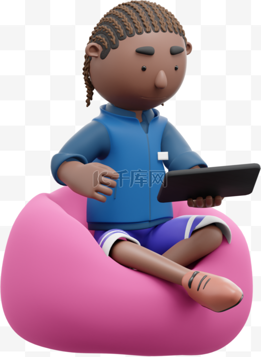 关键词3D棕色男性平板手机关键词剔除不相关元素男人帅气懒人沙发姿势动作结构化标题小于20个字3D棕色男性与平板手机图片