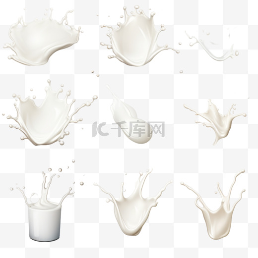 牛奶、酸奶或奶油污渍套装。一种饮品元件、飞溅模板图片