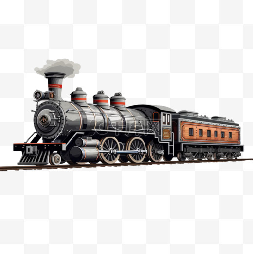 老旧与现代的火车，古色古香的蒸汽铁路交通与现代的地铁机车，城市铁路通勤者的交通侧视孤立在灰色的背景上。卡通插图图片