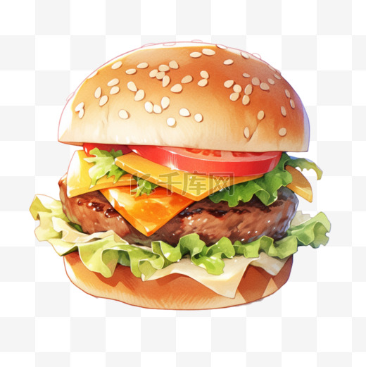 美食牛肉汉堡手绘元素图片