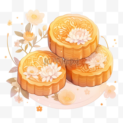 中秋节美食手绘月饼元素图片