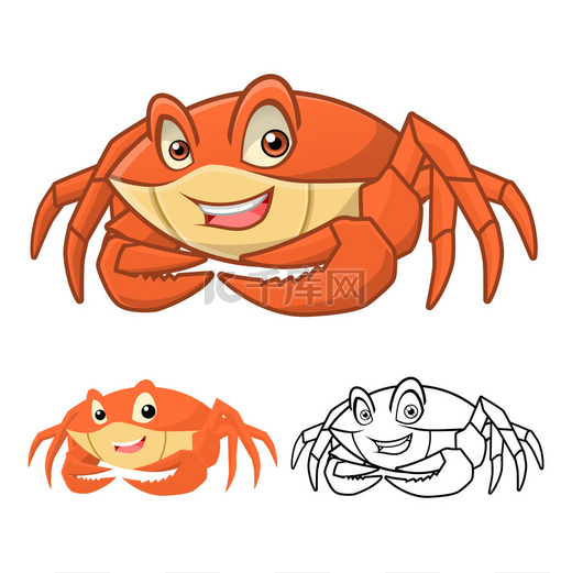 High Quality Crab Cartoon Character Include Flat Design and Line Art Version图片