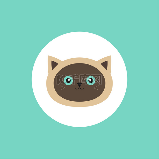 暹罗猫头圆圆图标在平面设计风格. 图片