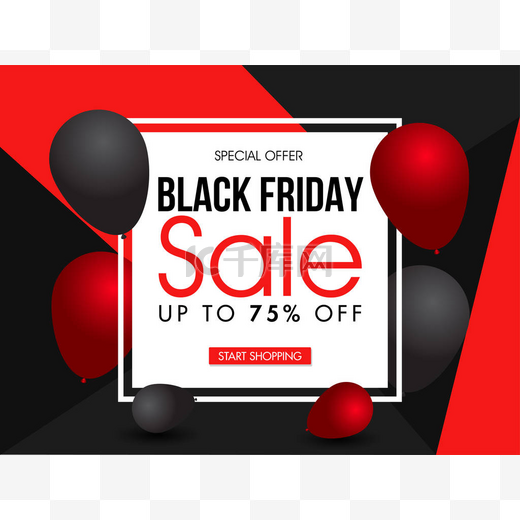Black Friday Sale banner or poster design with 75% discount offe图片