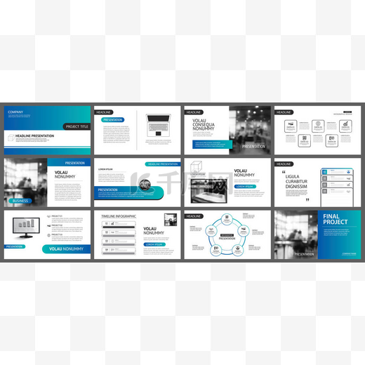 演示文稿和幻灯片布局模板。设计蓝色和绿色 gr图片