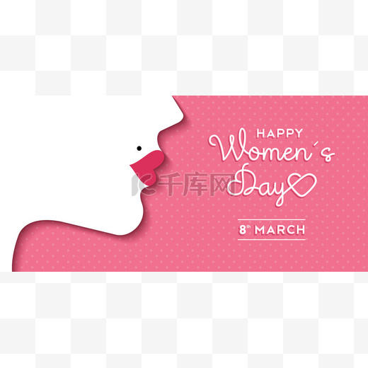 Women's Day design with girl face and text label图片