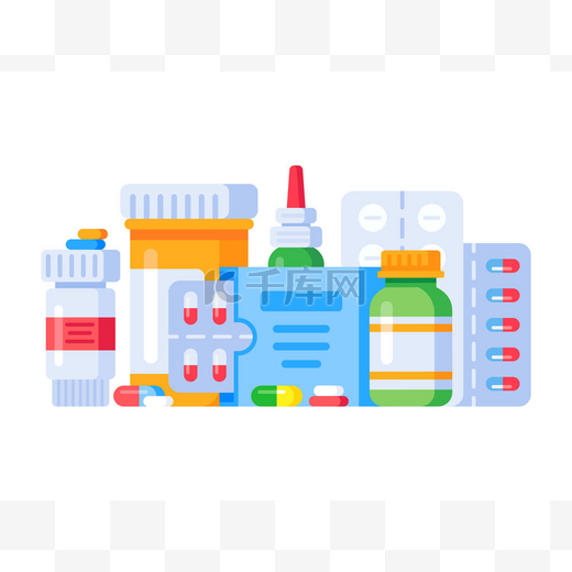 药物治疗。药丸、药瓶、抗生素或阿司匹林丸。药物分离的向量例证图片