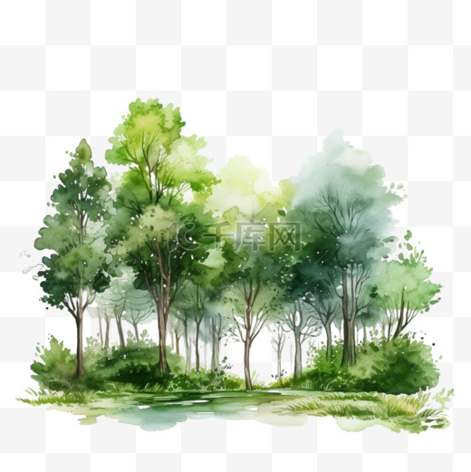 水彩画树木景观图片