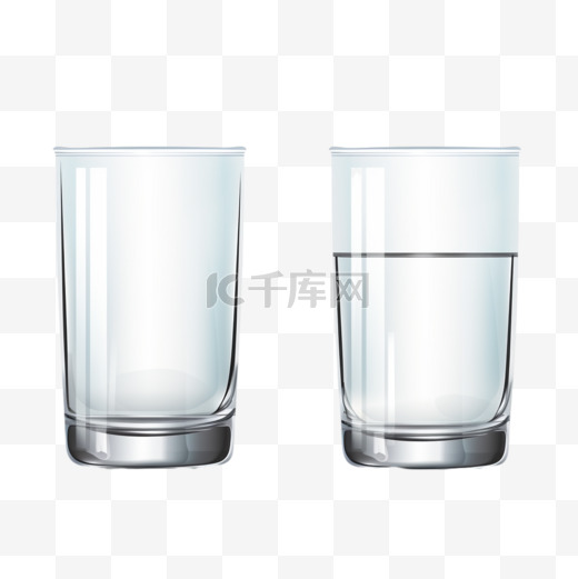 空的、半的和满的水杯。矢量插图孤立在白色背景上。图片