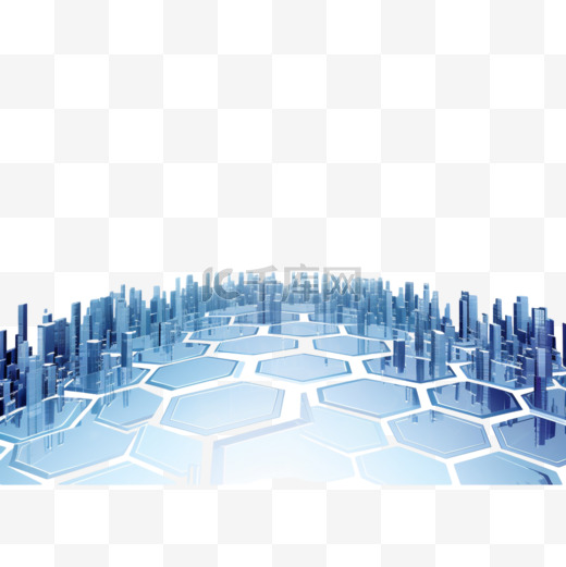 网络连接概念蓝色矢量图。未来主义的六边形透视广角街景。未来蜂窝概念。三维景观。大数据数字背景。图片
