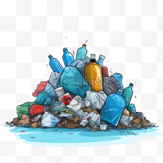 许多成堆的垃圾和塑料袋和瓶子插图图片